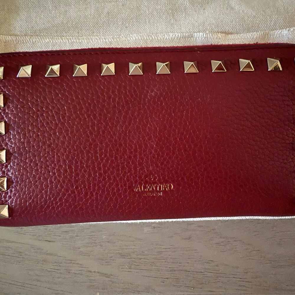 Valentino Cream Fabric Pouch with Red Label